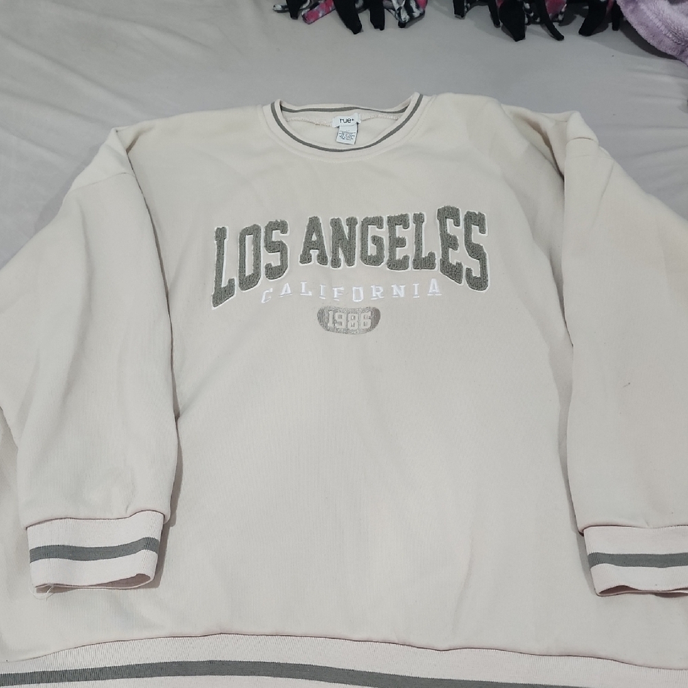 Rue21 Cream and Gray Crew Neck Sweater